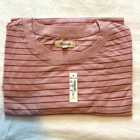 *NWT* Madewell Pink Softfade Cotton Striped Pocket Short Sleeve T-Shirt - Size M - Picture 4 of 5
